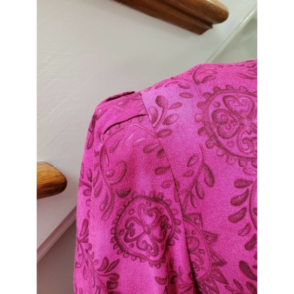 Vintage Sag Harbor Fuschia 100% Rayon Short Sleeve Round Neck Long Maxi Dress 8 - Picture 6 of 12